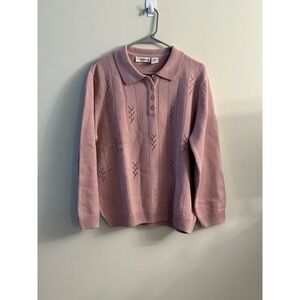 Vintage Vilona Moda Pink Eyelet Knit Pullover‎ Sweater Women's Size XL